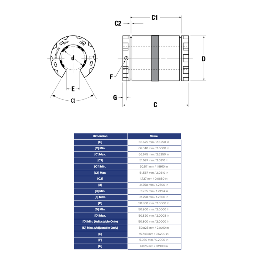 SSU20OPN THOMSON BALL BUSHING SSU SERIES 1 1/4" OPEN LINEAR BEARING SELF ALIGNING ADJUSTABLE 2350 LBF